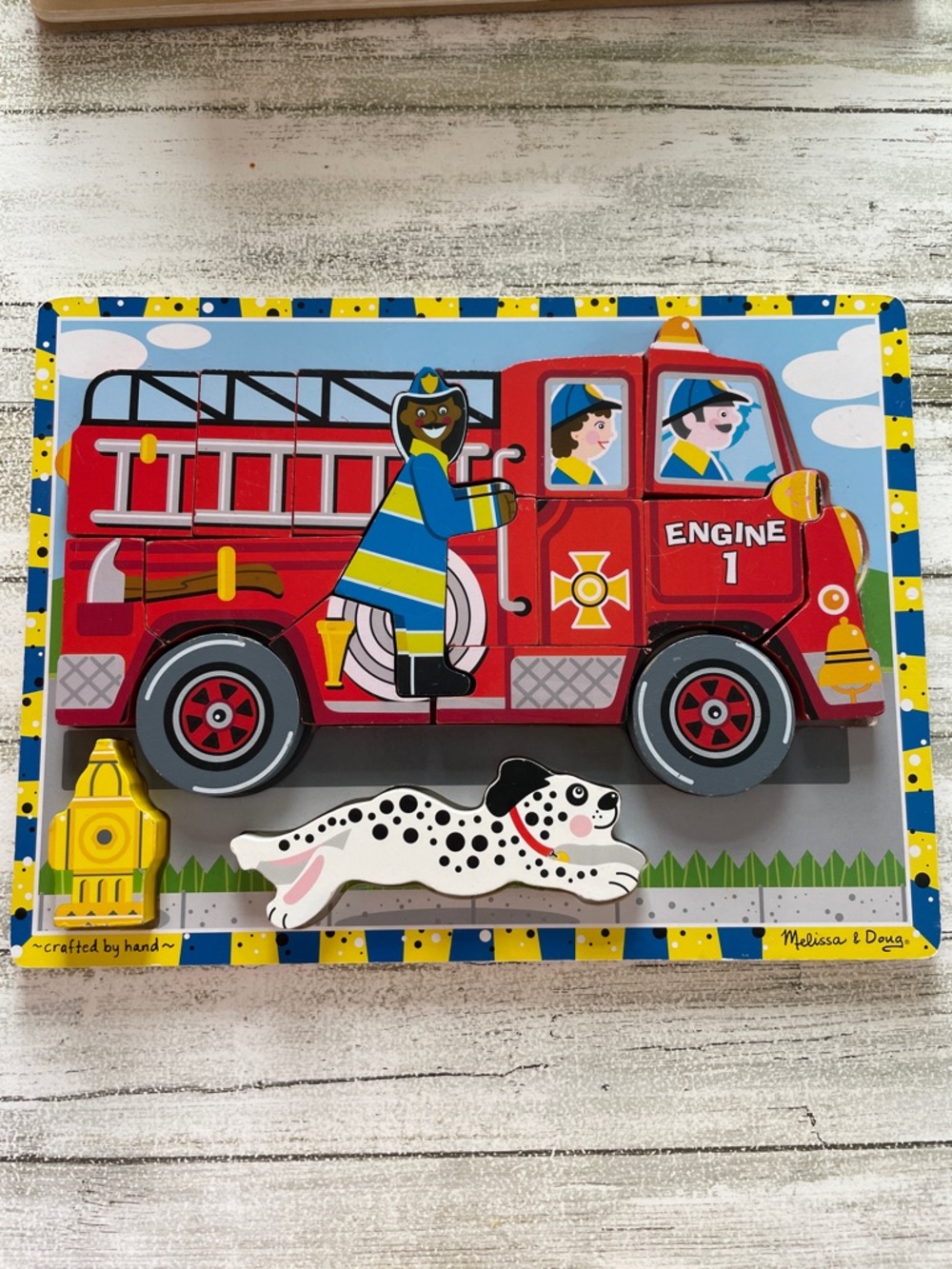 Melissa & Doug Red Fire Truck Wooden Peg Puzzle with Dalmatian